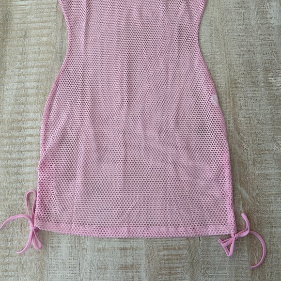 Sexycherry Pink Mesh Sleeveless Beach Cover-up Dress w/Bows Medium NWT - Picture 2 of 8